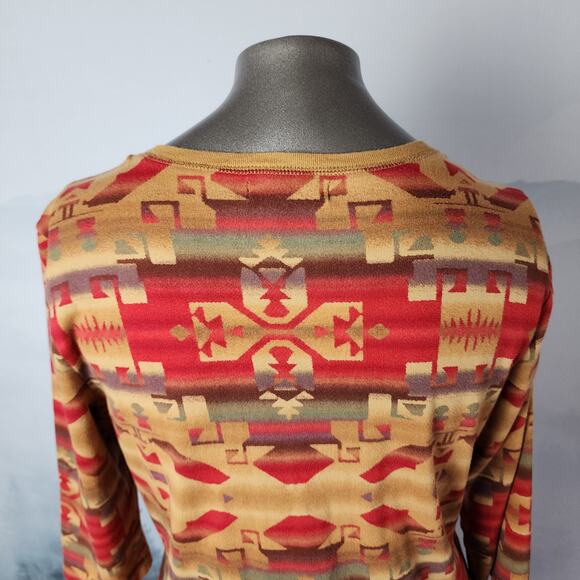 Vintage Chaps Denim Lace Up Western / Aztec Print 3/4 Top | Women's 1X - Picture 10 of 12